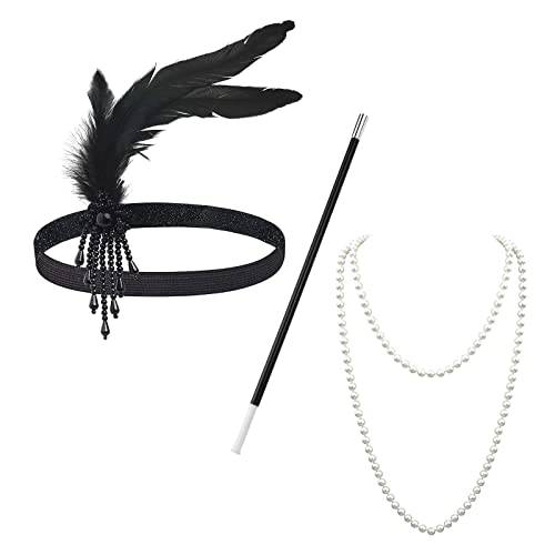 MIVAIUN 3 Piezas Accesorios de Tocado Gatsby Flapper de los Años 20 que Diadema Collar Para Disfraces de Fiesta y Baile de Graduación Feminine Age Theme Set（Juego de 3 Piezas