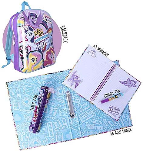 MLP - Juego de mochila de papelería, mochila rellena de papelería, bolsa, ideal para la escuela, regalos, relleno de calcetines, uso diario., multicolor, 30x10.5x38