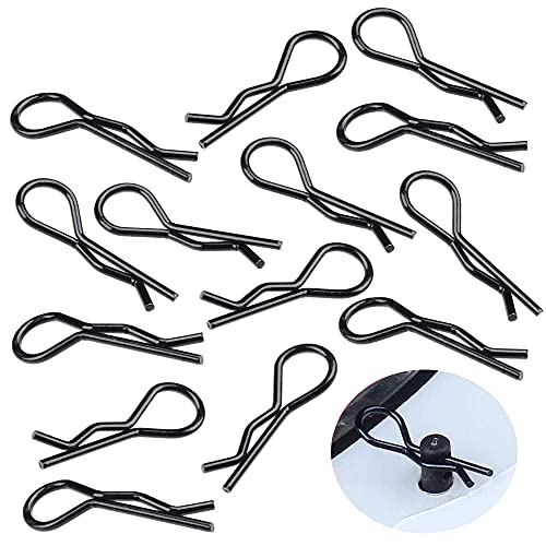 MMOBIEL 100 piezas de clips universales para carrocería RC, pines en R doblados para piezas 1/10 - 1/12 para coche RC / buggy todoterreno / piezas de carcasa de camión negras