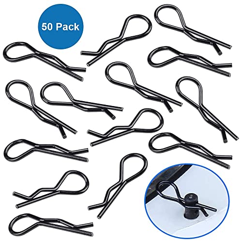 MMOBIEL 50 piezas de clips de cuerpo universales RC pasadores planos en R doblados para piezas 1/10 - 1/12 para coche RC / buggy todoterreno / piezas de carcasa de camión negras