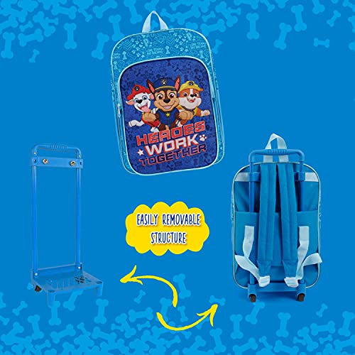 Mochila con Ruedas Paw Patrol para Niños - Bolsa Escolar Niño Estampa Chase Marshall Rubble con Ruedas Desmontables - Mochila Trolley Chicos Guardería Viajes Tiempo Libre - 36x24x12 cm - Perletti