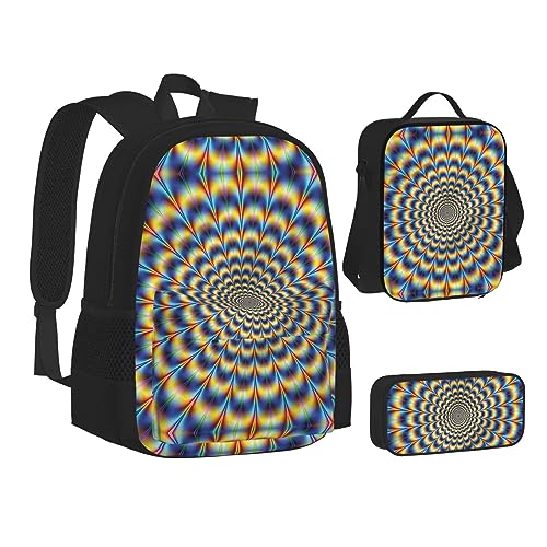 Mochila de bolsillo cruzada, bolsa de almuerzo y bolígrafo, resistente, duradera y de moda, diseño ligero, ilusión óptica en espiral, imagen GIF, Black, Talla única