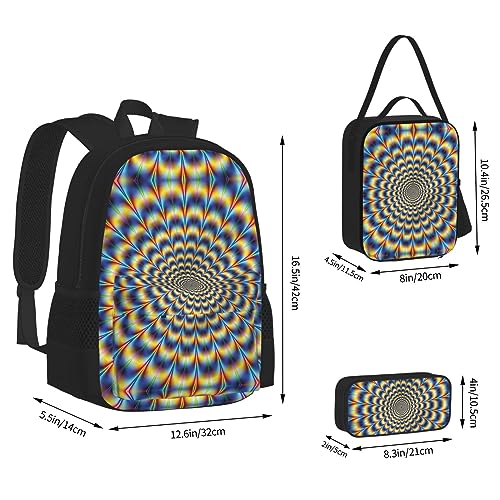 Mochila de bolsillo cruzada, bolsa de almuerzo y bolígrafo, resistente, duradera y de moda, diseño ligero, ilusión óptica en espiral, imagen GIF, Black, Talla única