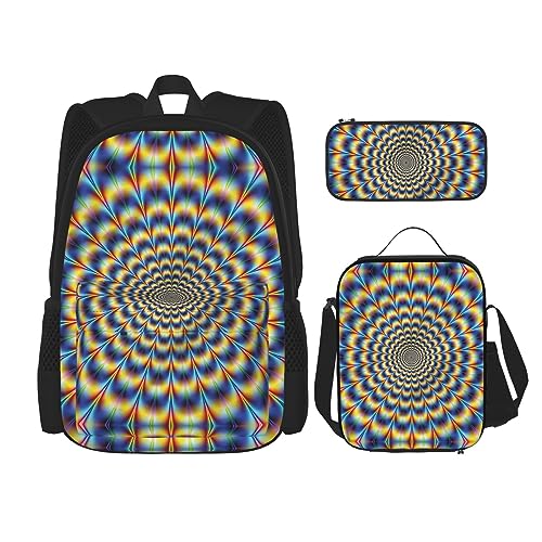 Mochila de bolsillo cruzada, bolsa de almuerzo y bolígrafo, resistente, duradera y de moda, diseño ligero, ilusión óptica en espiral, imagen GIF, Black, Talla única