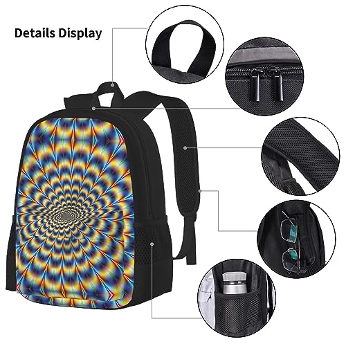 Mochila de bolsillo cruzada, bolsa de almuerzo y bolígrafo, resistente, duradera y de moda, diseño ligero, ilusión óptica en espiral, imagen GIF, Black, Talla única