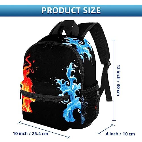 Mochila escolar con diseño de agua fría y fuego para niños y niñas, Multicolor, 10x4x12 in