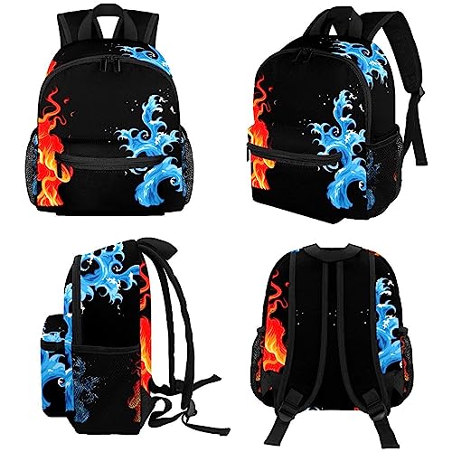 Mochila escolar con diseño de agua fría y fuego para niños y niñas, Multicolor, 10x4x12 in