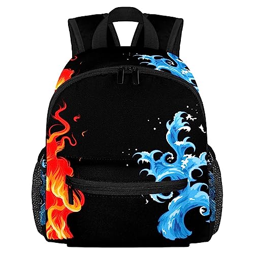 Mochila escolar con diseño de agua fría y fuego para niños y niñas, Multicolor, 10x4x12 in