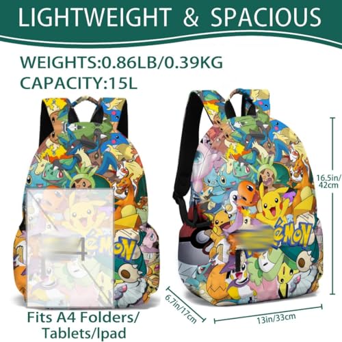 Mochila escolar para niños, niñas y adolescentes seguidores del juego, mochila escolar para los libros de color amarillo con diseño de Pokéball, Color 5