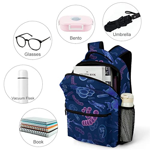 Mochila infantil de virus y microbios para la escuela, deportes, viajes, cinturón de hombro ajustable, bolsa de libros para niños y niñas