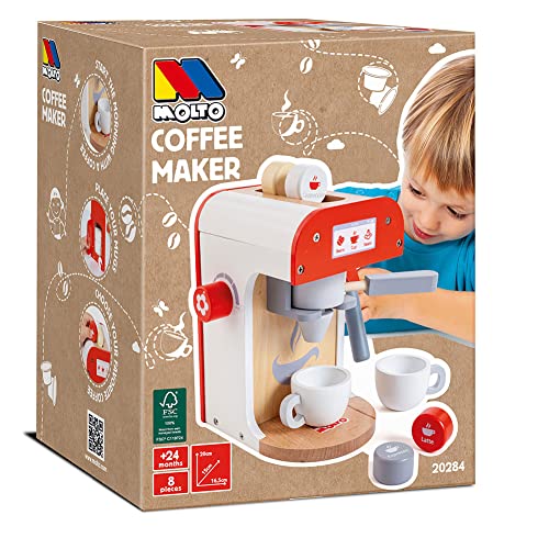 Moltó | Cafetera de Juguete de Madera Coffee Maker 8 Piezas | Juguete de Madera | Juguete Educativo y Respetuoso | De 24 a 36 Meses