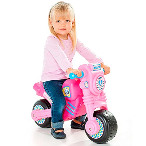 MOLTO | Moto Correpasillos Cross Rosa + Mochila Supergirl | Moto Corre Pasillos Todo Terreno | Juguetes Infantiles Seguros y Resistentes | Fomenta el Desarrollo de Niños y Niñas | De 18 a 36 Meses