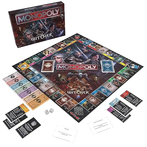 Monopoly The Witcher | Juega como calavera de cristal, libro llameante, Kaer Morhen, laúd y más | Juego coleccionable con licencia oficial basado en una popular franquicia de videojuegos