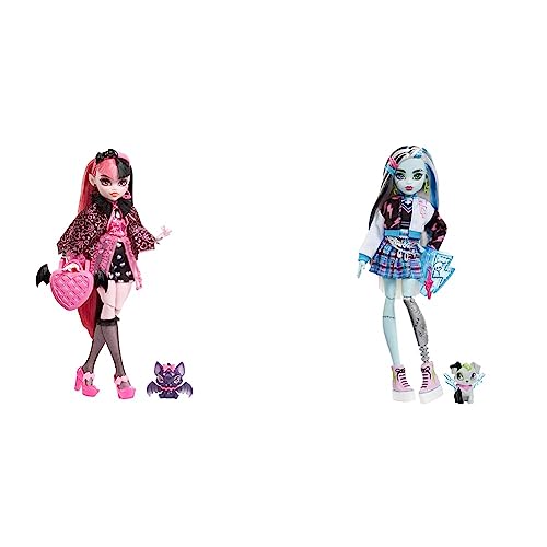 Monster High Draculaura Muñeca articulada con Mascota y Accesorios de Moda, Juguete +4 años (Mattel HHK51) & Frankie Stein Muñeca con Accesorios 4 años