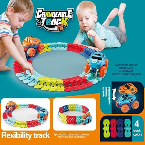 Montessori Track - Ultra-Flexible Machine Track, Pista De Carreras De Bricolaje, Pistas De Autos Mágicas Flexibles, Juego De Pistas De Autos con Iluminación LED (138 Pcs)