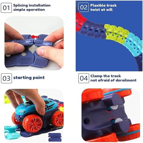 Montessori Track - Ultra-Flexible Machine Track, Pista De Carreras De Bricolaje, Pistas De Autos Mágicas Flexibles, Juego De Pistas De Autos con Iluminación LED (138 Pcs)