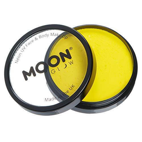 Moon Glow Tarros de pintura para rostro y cuerpo UV de neón intenso Pro, maquillaje profesional de pintura facial a base de agua para adultos y niños, 36g Amarillo intenso