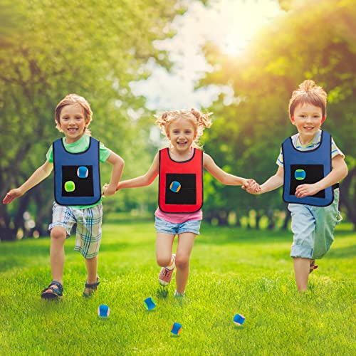 MoonSing Chalecos de Juego de Dodgeball, Bola de Lanzamiento de Objetivo, 2 Chaleco Adhesivo con 10 Pelotas para Infantiles Juguetes Interiores Exteriores Jardín Actividades al Aire Libre