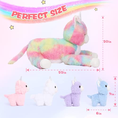 MorisMos Peluche Gato Unicornio 60cm, Mamá Gato Juguete de Peluche con Bebé Gatita Kawaii, Arcoiris Animales de Peluche Gatito Suave para Niños Bebés Niña, Cumpleaños