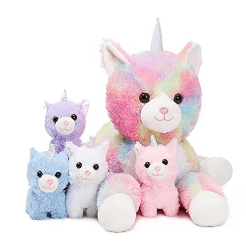 MorisMos Peluche Gato Unicornio 60cm, Mamá Gato Juguete de Peluche con Bebé Gatita Kawaii, Arcoiris Animales de Peluche Gatito Suave para Niños Bebés Niña, Cumpleaños