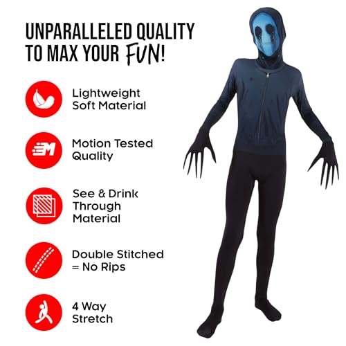 Morphsuits Disfraz Mostruo Niño Leyenda Urbana Jack Sin Ojos, Disfraz Halloween Niño Terror Slenderman en Talla M