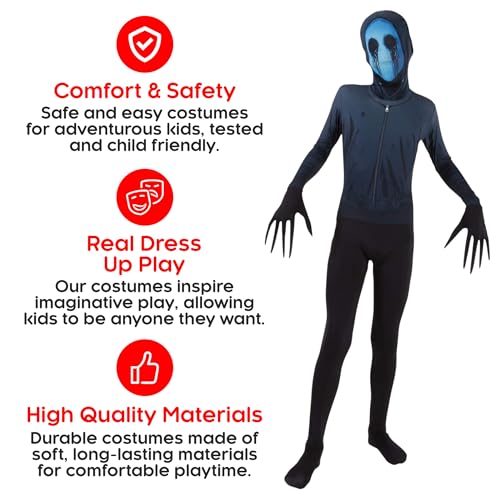 Morphsuits Disfraz Mostruo Niño Leyenda Urbana Jack Sin Ojos, Disfraz Halloween Niño Terror Slenderman en Talla M