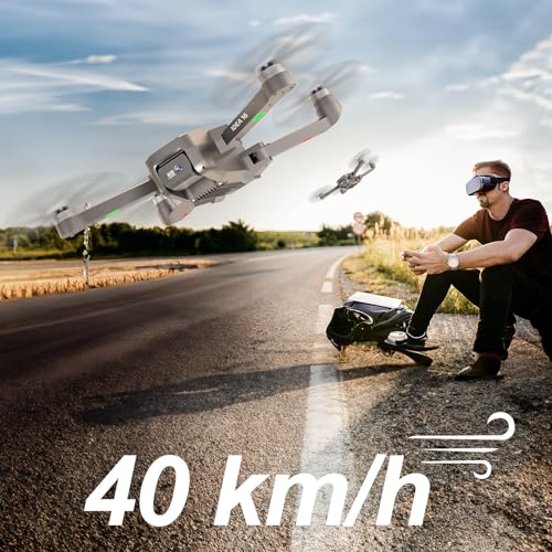 Motor sin Escobillas Drones con 2 Cámaras 40KM/h MAX Resistente al Viento 4 Niveles Dron 5GHz WIFI FPV Drone con Cámara HD RC Quadcopter para Adultos 2 Baterías Vuelo de 30 Minutos idea16