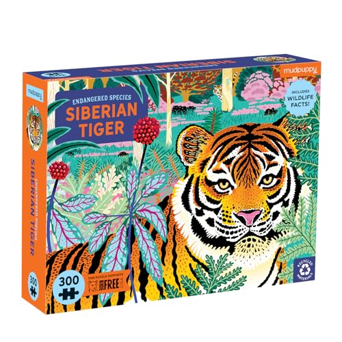 MudPuppy-300 pcs Endangered Species Puzzle/Siberian Tiger Rompecabezas, Multicolor (356712)