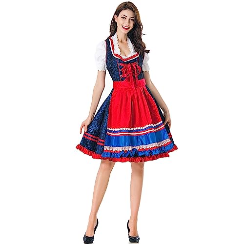 Mujeres Alemanas Festival Cosplay Vestido Traje Atuendo Oktoberfest Fiesta Temática Vestidos Conjunto Trajes Lámpara De Decoración Medieval (Dark Blue, M)