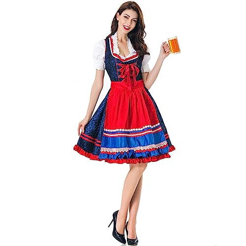 Mujeres Alemanas Festival Cosplay Vestido Traje Atuendo Oktoberfest Fiesta Temática Vestidos Conjunto Trajes Lámpara De Decoración Medieval (Dark Blue, M)