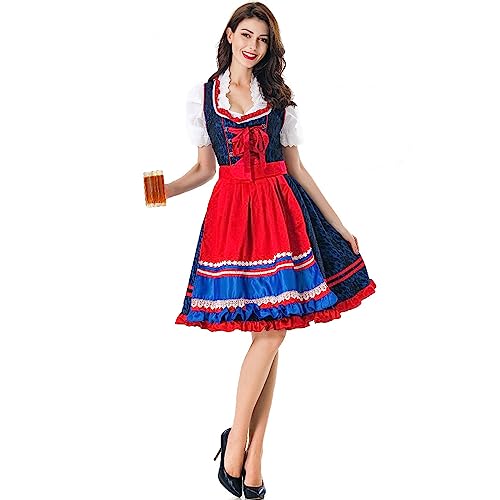 Mujeres Alemanas Festival Cosplay Vestido Traje Atuendo Oktoberfest Fiesta Temática Vestidos Conjunto Trajes Lámpara De Decoración Medieval (Dark Blue, M)