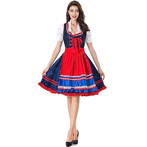 Mujeres Alemanas Festival Cosplay Vestido Traje Atuendo Oktoberfest Fiesta Temática Vestidos Conjunto Trajes Lámpara De Decoración Medieval (Dark Blue, M)