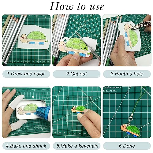 MXTIMWAN 53 Pieces Kit Hojas de Plástico Termocontraíble Incluye Papel de Película Retráctil, Perforadora, Lápiz, Llaveros, Plastico Magico Transparente para Niños, Manualidades Creativas DIY