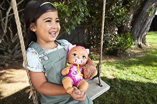 My Garden Baby Gatito Come y se acurruca Orejas rosas Muñeca bebé de juguete con sonidos, ojos se abren y cierran, incluye +5 accesorios, regalo +18 meses (Mattel HHP29)