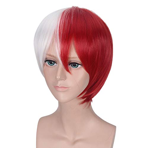 My hero academia blasting frozen red and white color matching cosplay wig anime wig