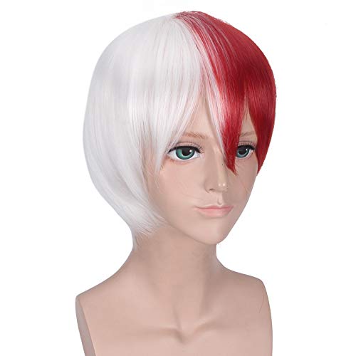 My hero academia blasting frozen red and white color matching cosplay wig anime wig