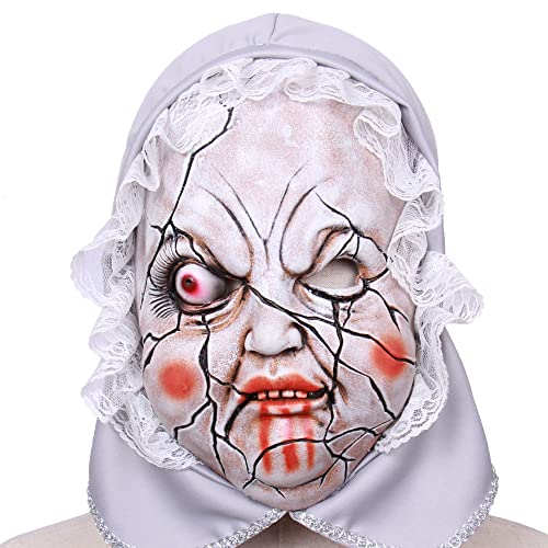 MZSX Fiesta de Disfraces de Halloween Realista Máscara de Látex de Cabeza Humana Reales Personas Anciana Carnaval, Vampiro Scary Monster Disfraz de Demon Zombie Props para Cosplay