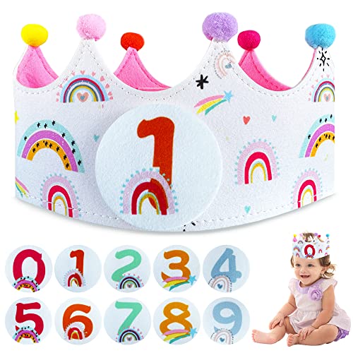 NativoDex Corona Especial Cumpleaños 1 Año Ajustable, Tela de Fieltro de Doble Capa, Con Números Intercambiables 0 al 9, Gorro Niño Fiesta Infantil