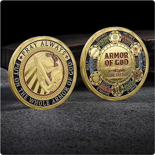 NEBBAN Monedas Conmemorativas Armadura De Dios Efesios 6:13-17 Desafío Moneda Escudo De La Fe Caballero Templario Cruz Cristo Soldados Cruzado