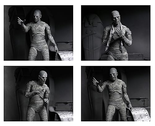 NECA-Figura Ultimate Mummy Black and White Universal Monsters 18cm Does Not Apply Egyptian, Multicolor (208585), Talla única