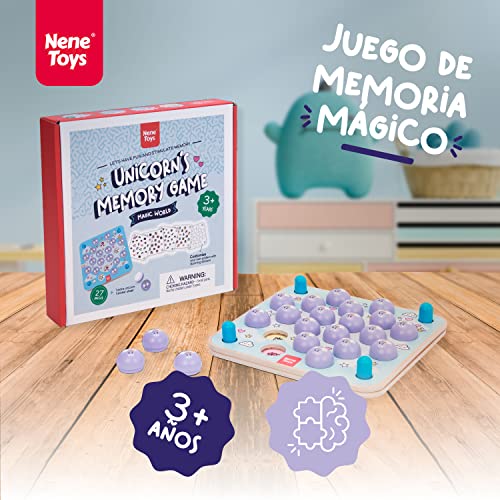 Nene Toys Juego de Memoria Unicornios - Juego Infantil de Emparejar Unicornios - Juguete Educativo para Niñas y Niños de 3 4 5 6 Años - Juego de Tablero Familiar de Madera con 10 Patrones Mágicos