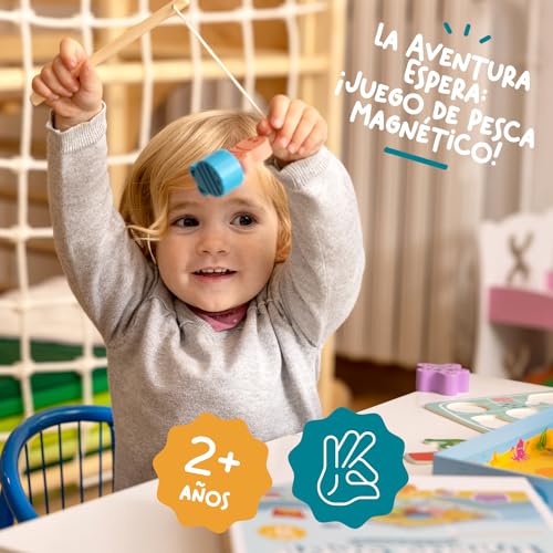 Nene Toys Juego de Pesca Magnético - Juguete Educativo de Madera para Niños 2+ Años - Puzzle de Asociación de Colores con Figuras de Animales Marinos - Regalo para Niños de 2 3 Años