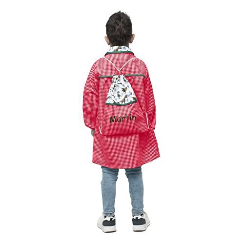 Nenel Macuto de merienda bordada - Mochila de cuerdas con nombre - Mochila infantil de cordones Personalizada - Bolsa de cuerdas - Dinosaurios (Rojo)