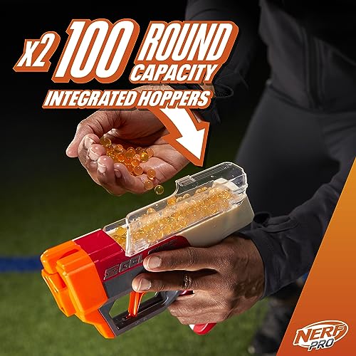 NERF Pro Gelfire - Paquete de doble empuñadura, 2 lanzadores, disparo sin prime, 5000 rondas Gelfire, 2 tolvas integradas redondas de 100 unidades, 2 gafas, a partir de 14 años