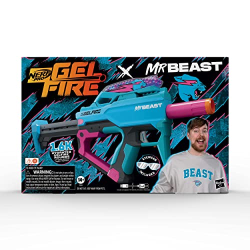 Nerf Pro Gelfire X MrBeast Blaster, 1600 Gelfire Rondas, 300 tolva Redonda, batería Recargable, anteojos