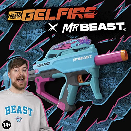 Nerf Pro Gelfire X MrBeast Blaster, 1600 Gelfire Rondas, 300 tolva Redonda, batería Recargable, anteojos