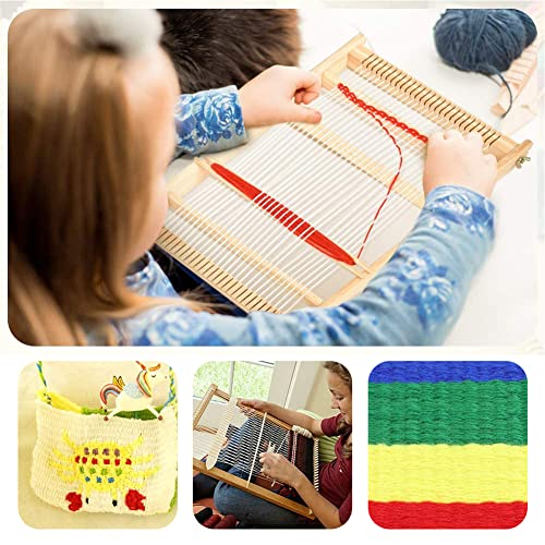 Nesloonp Juego de tejedores para niños, para manualidades, marco de madera para niños, con lana de colores, hilo y accesorios, marco de madera, ideal para principiantes, niños