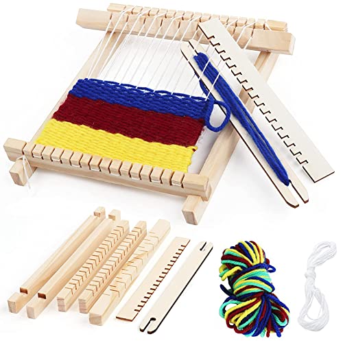 Nesloonp Juego de tejedores para niños, para manualidades, marco de madera para niños, con lana de colores, hilo y accesorios, marco de madera, ideal para principiantes, niños