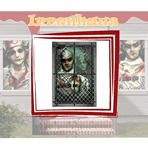 NET TOYS Decoración psicópata Halloween Lámina Camisa de Fuerza Decoración de Pared Interno Fiesta de Terror Póster Paciente Loco Tatuaje para Puerta terrorífico Pegatina para Pared Noche de Brujas