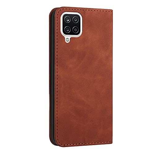 NEXCURIO Funda Tipo Cartera Libro para Samsung Galaxy A12 / M12 Carcasa Protectora Cuero Flip Cover Case Piel con Tarjetero Tapa Soporte Plegable Antigolpes - Marrón